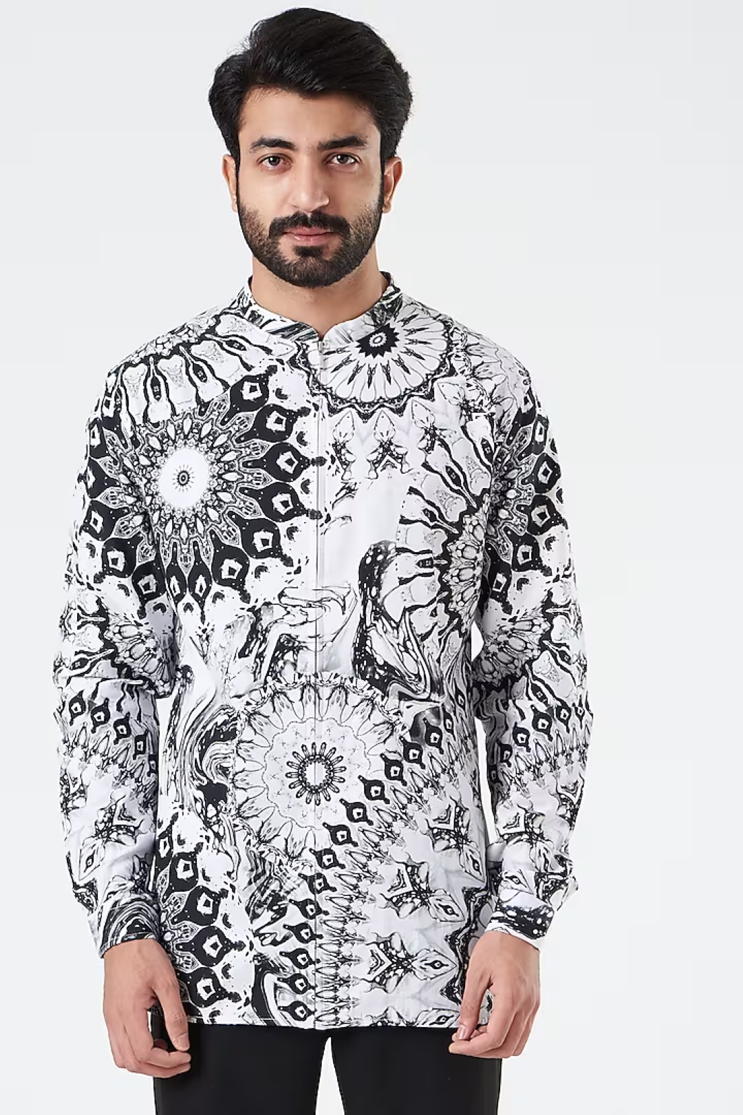 Midnight Grey Tone On Tone Marble Shirt-Mens Wear-Siddhartha Bansal