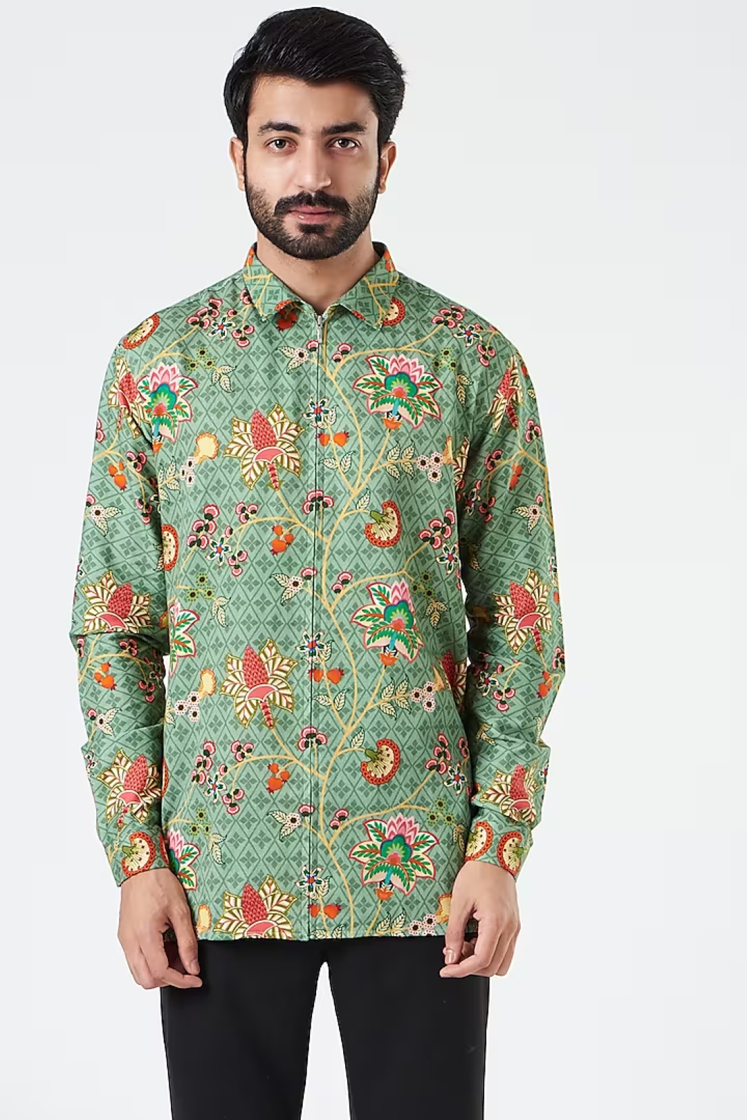 Grassland Green Classic Chintz Floral Shirt-Mens Wear-Siddhartha Bansal