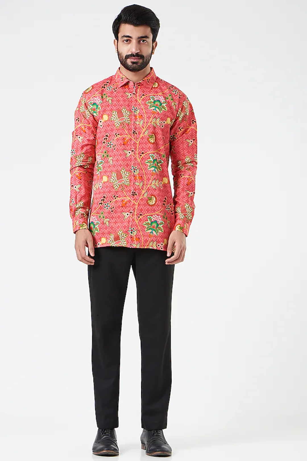 Coral Blush Classic Chintz Floral Shirt-Mens Wear-Siddhartha Bansal