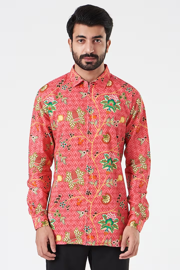 Coral Blush Classic Chintz Floral Shirt-Mens Wear-Siddhartha Bansal