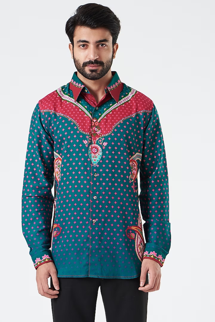 Maroon And Blue Paisley Royal Club Shirt-Mens Wear-Siddhartha Bansal