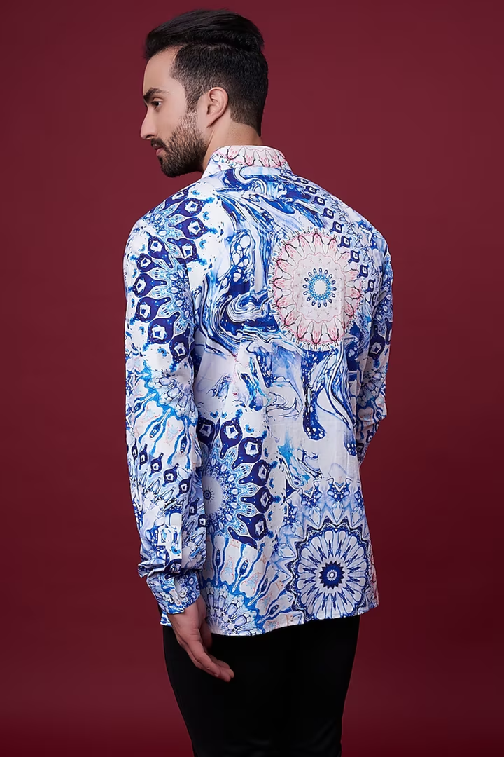 Blue Marble Shirt-Mens Wear-Siddhartha Bansal