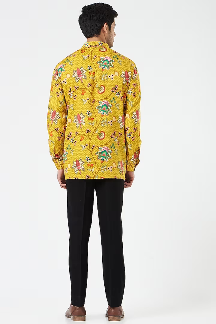 Moss Mustard Calssic Chintz Floral Shirt-Mens Wear-Siddhartha Bansal