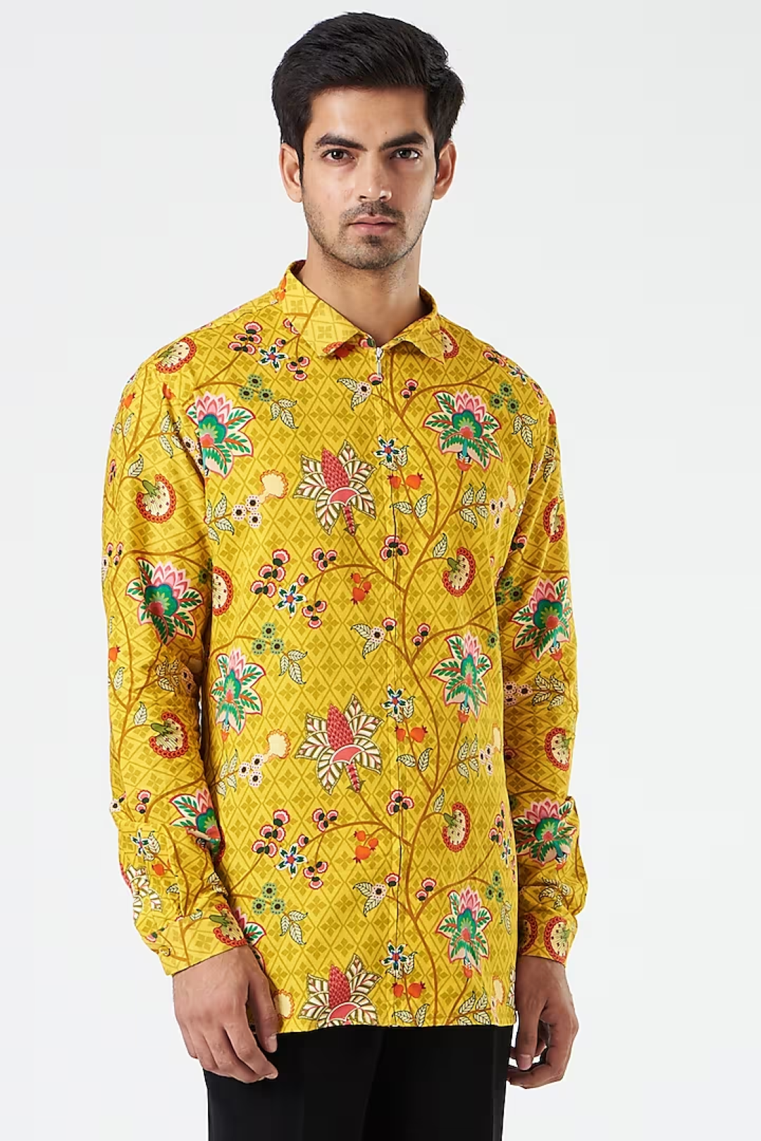 Moss Mustard Calssic Chintz Floral Shirt-Mens Wear-Siddhartha Bansal
