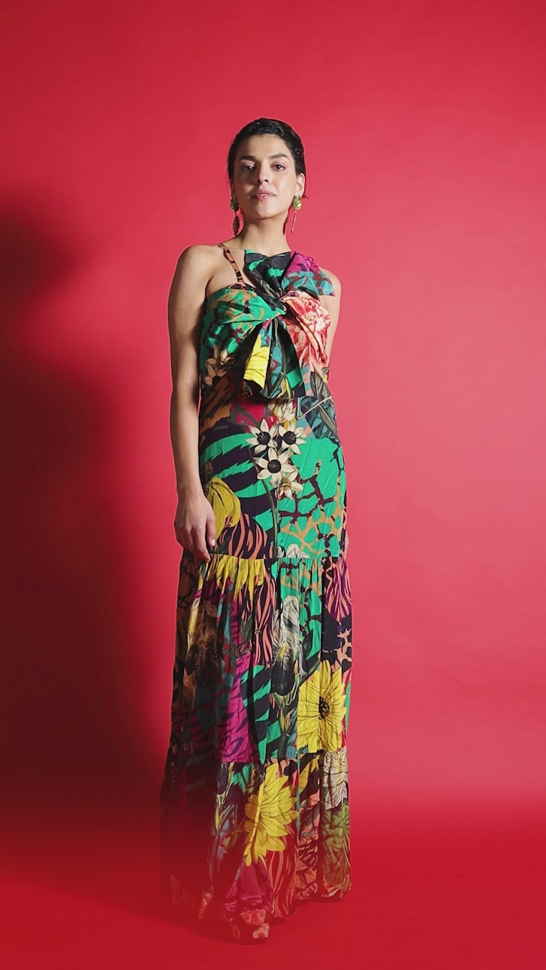 Juniper Print Front Bow Tie Tier Dress