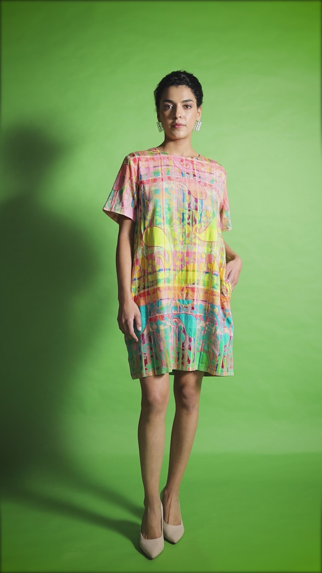 Check And Paisley Embroidered Dress