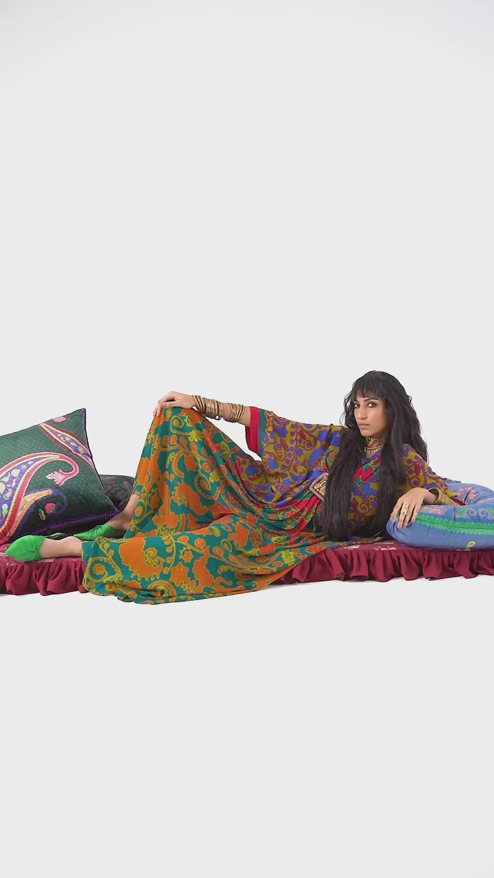 Emerald Royal Paisley Belt Kaftan