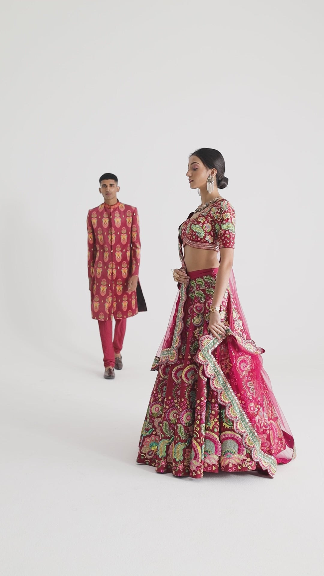 3D Embroidered Burgundy Lehenga Set