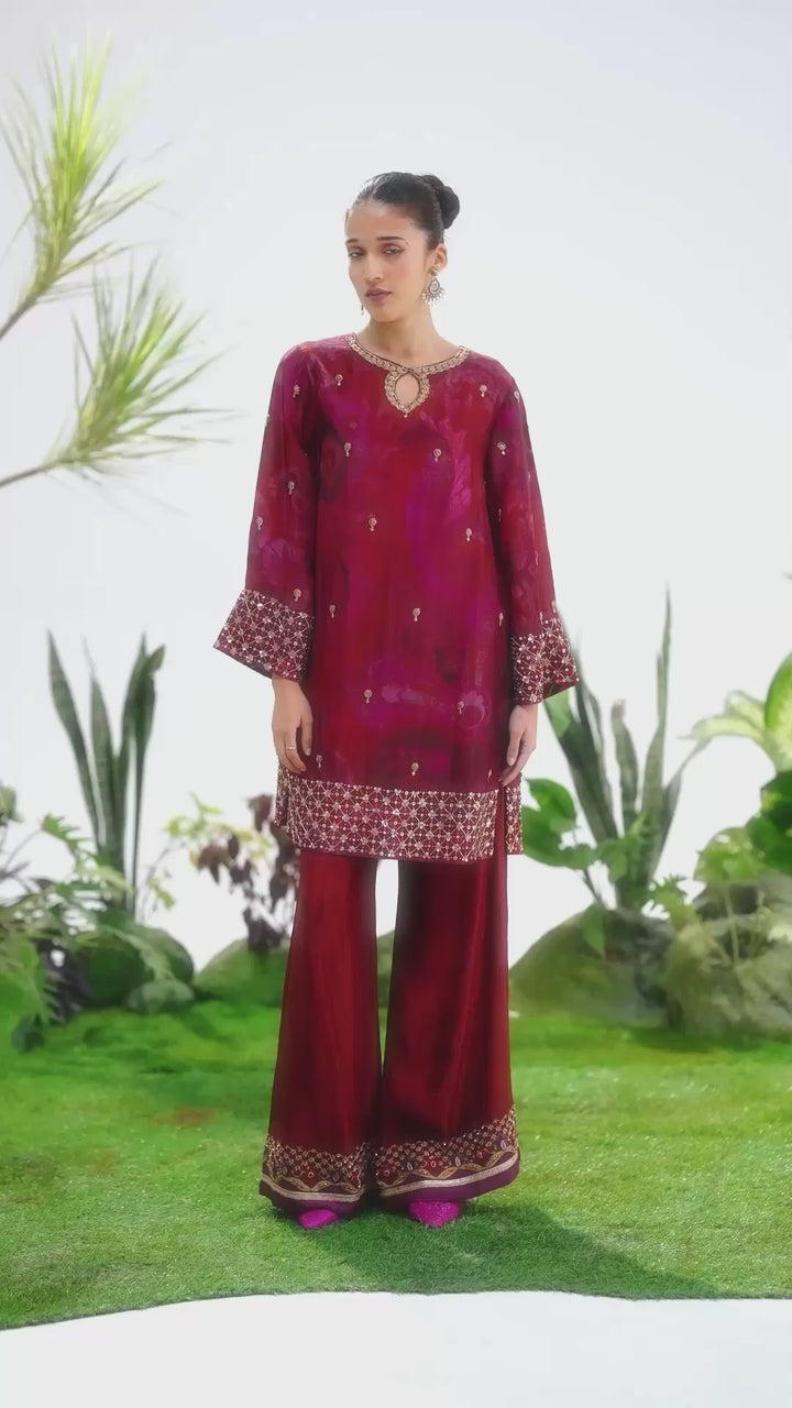 MAROON PRINTED  KURTA SET
