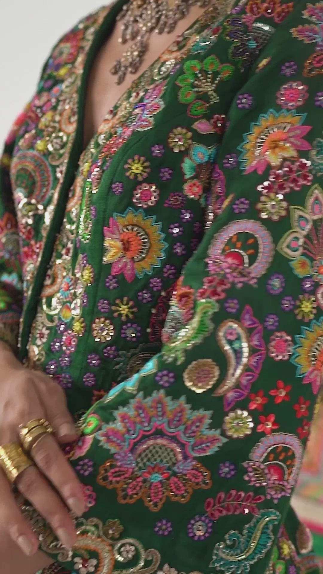 Bottle Green Embroidered Peplum Top , Lehenga Set