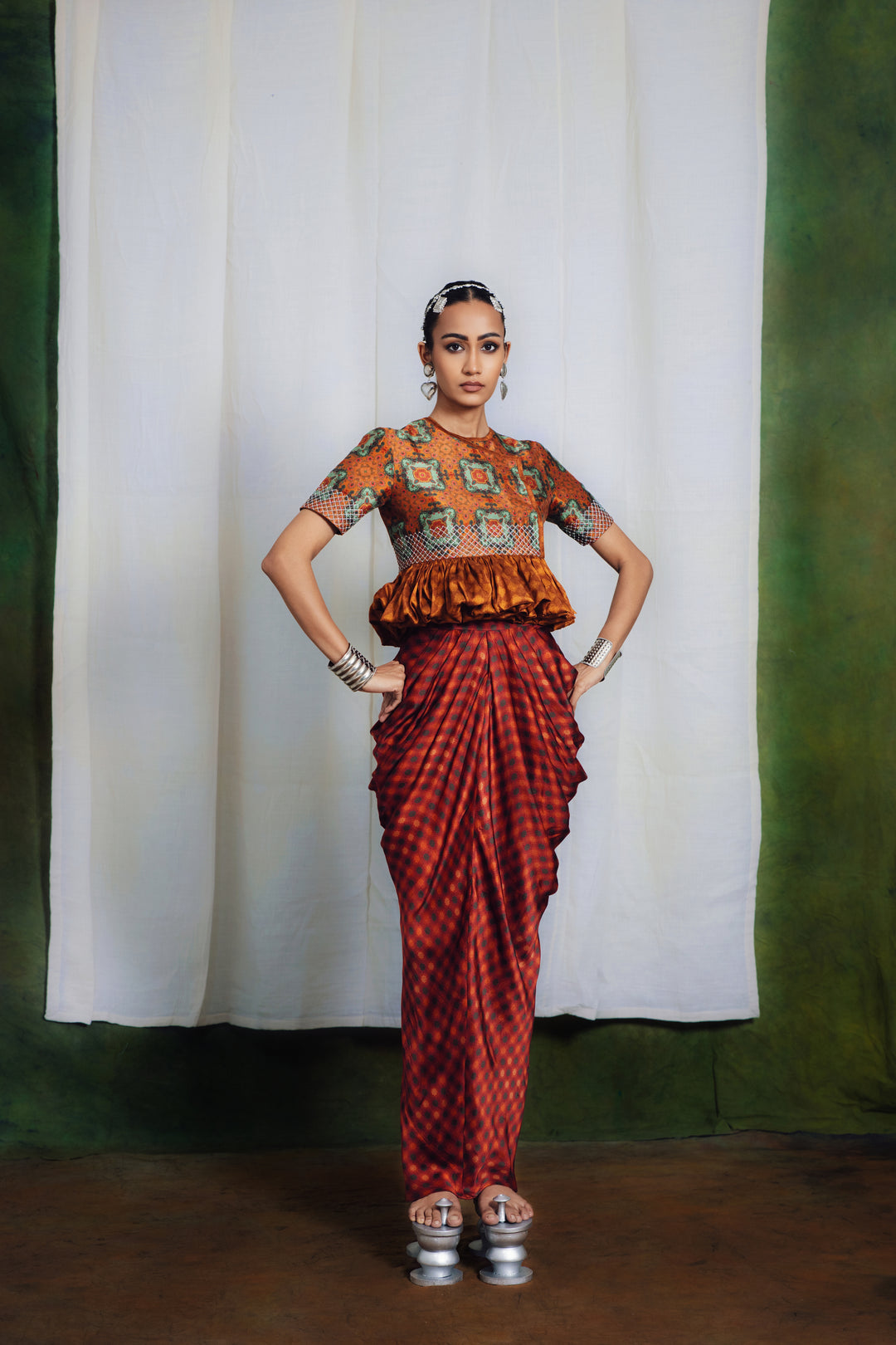 Kedia Blouse with Draped Skirt Set-Co-ord Set-Siddhartha Bansal
