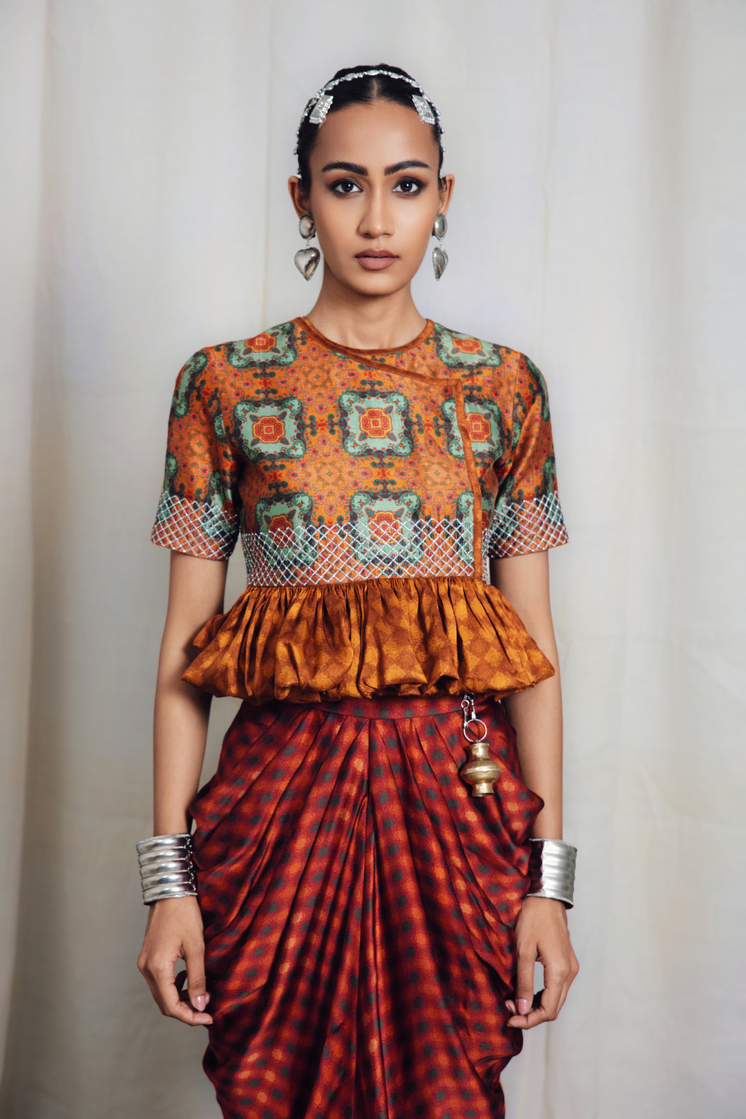 Kedia Blouse with Draped Skirt Set-Co-ord Set-Siddhartha Bansal