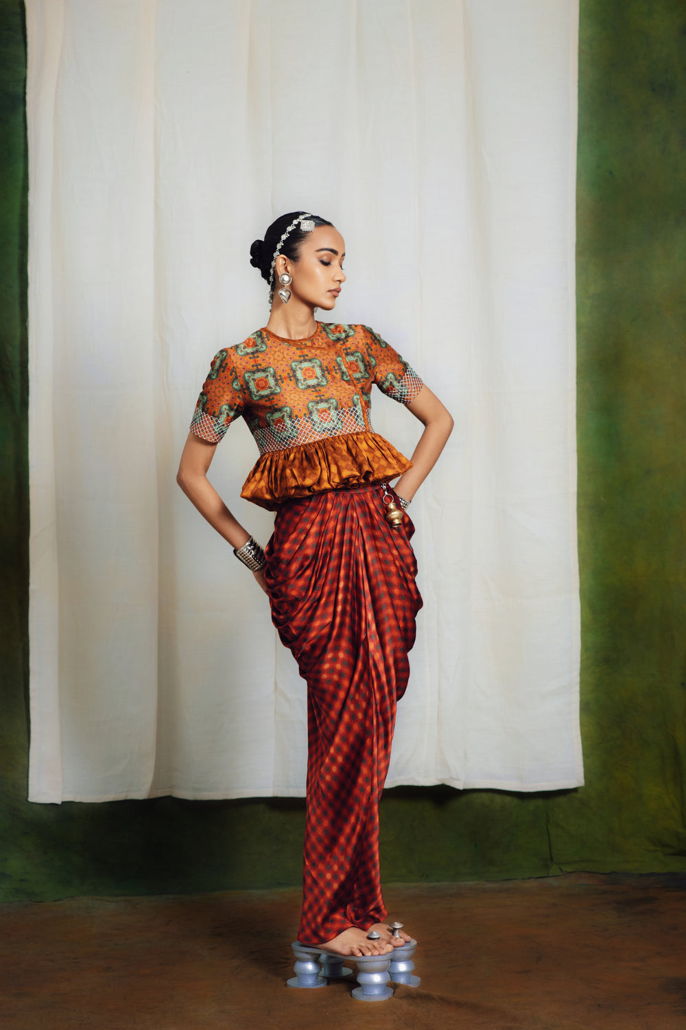 Kedia Blouse with Draped Skirt Set-Co-ord Set-Siddhartha Bansal
