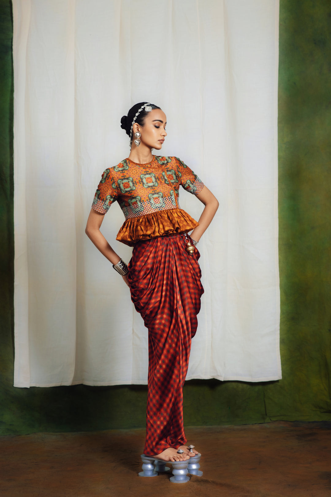 Kedia Blouse with Draped Skirt Set-Co-ord Set-Siddhartha Bansal