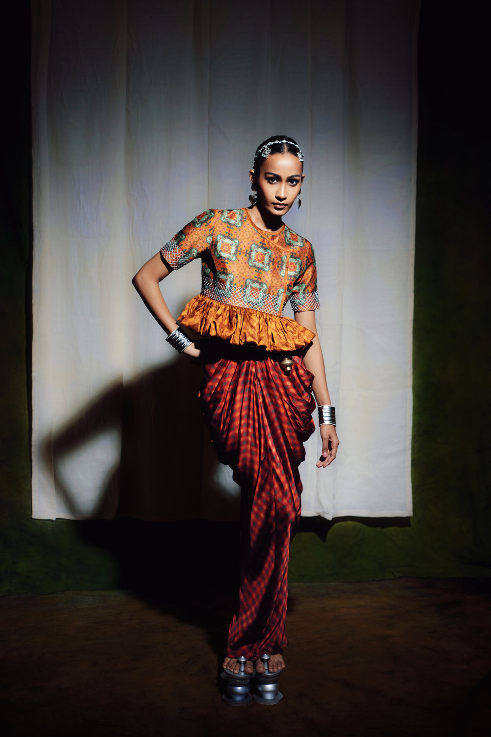 Kedia Blouse with Draped Skirt Set-Co-ord Set-Siddhartha Bansal