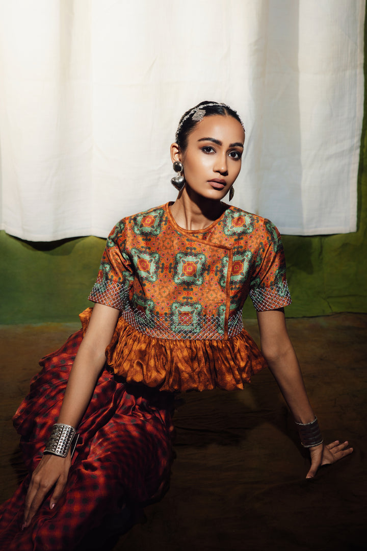 Kedia Blouse with Draped Skirt Set-Co-ord Set-Siddhartha Bansal