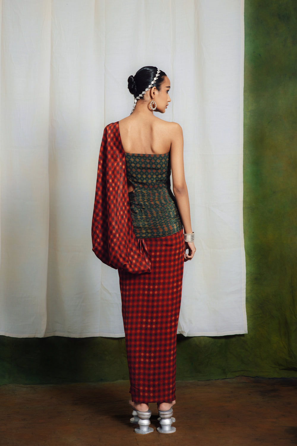 Courtyard Green Drape Saree Dress-Sarees-Siddhartha Bansal