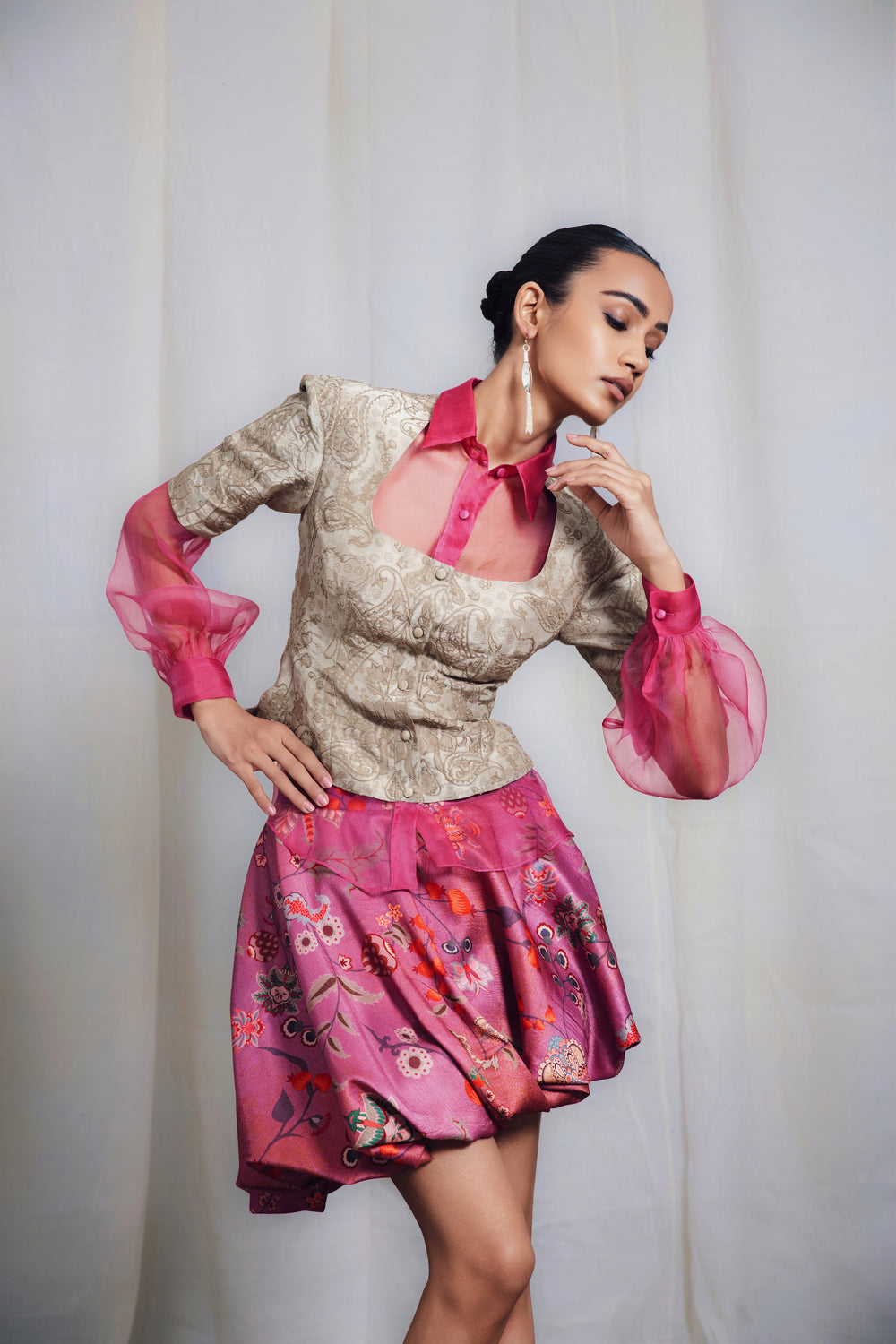 Sand Shirt, Bubble Skirt Co-Ord Set-Co-ord Set-Siddhartha Bansal