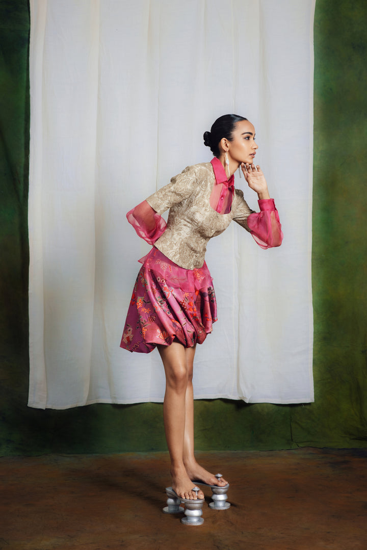 Sand Shirt, Bubble Skirt Co-Ord Set-Co-ord Set-Siddhartha Bansal