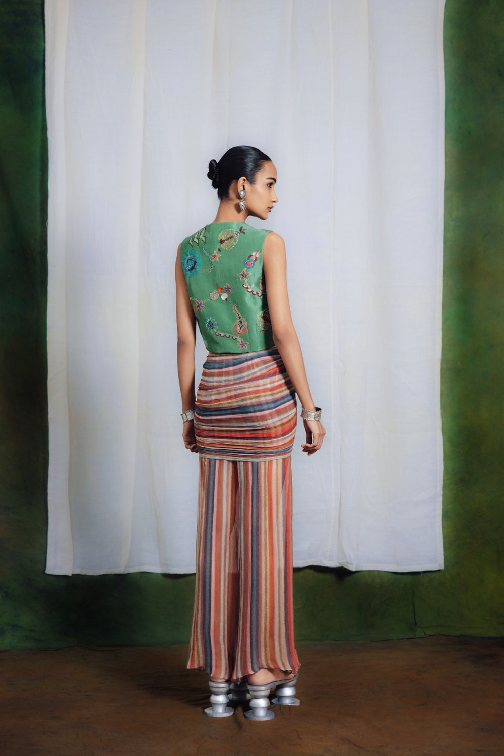 Raya Green Thread Work Short Jacket set-Co-ord Set-Siddhartha Bansal