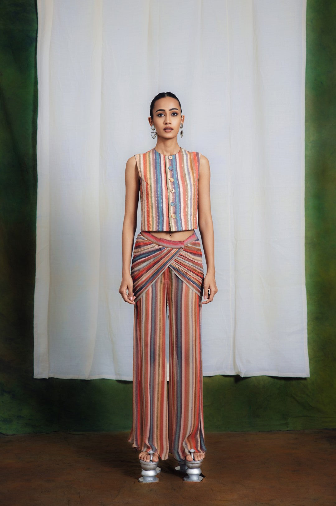 Raya Green Thread Work Short Jacket set-Co-ord Set-Siddhartha Bansal