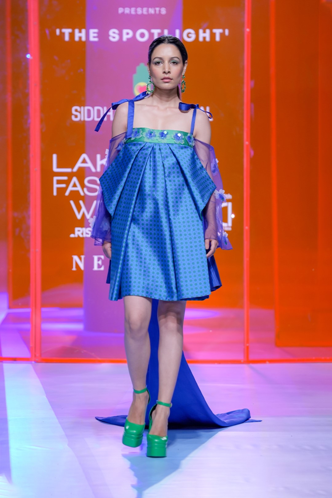 Signature Box Pleat Embellished Blue Doll Dress-Siddhartha Bansal