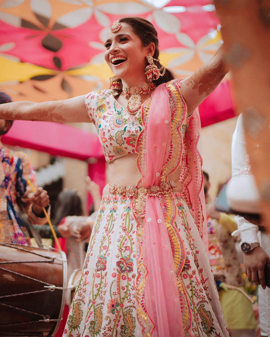 Ankita Lokhande In Blush Ivory Floral Embroidered Lehenga Set-Siddhartha Bansal
