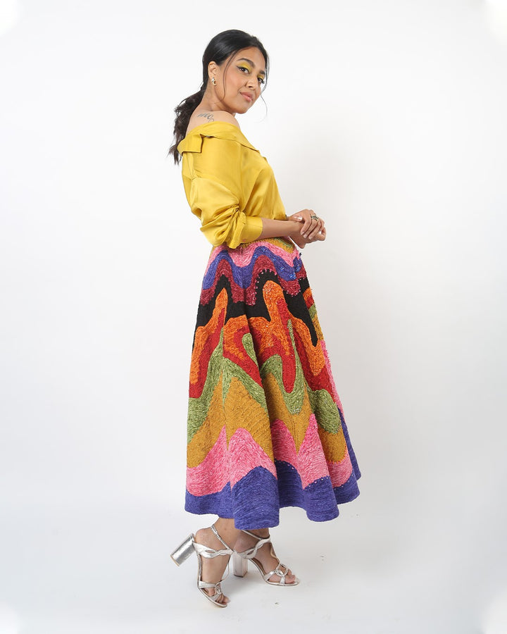 Swara Bhasker In Multi Color Waves Embellished Skirt-Skirts-Siddhartha Bansal