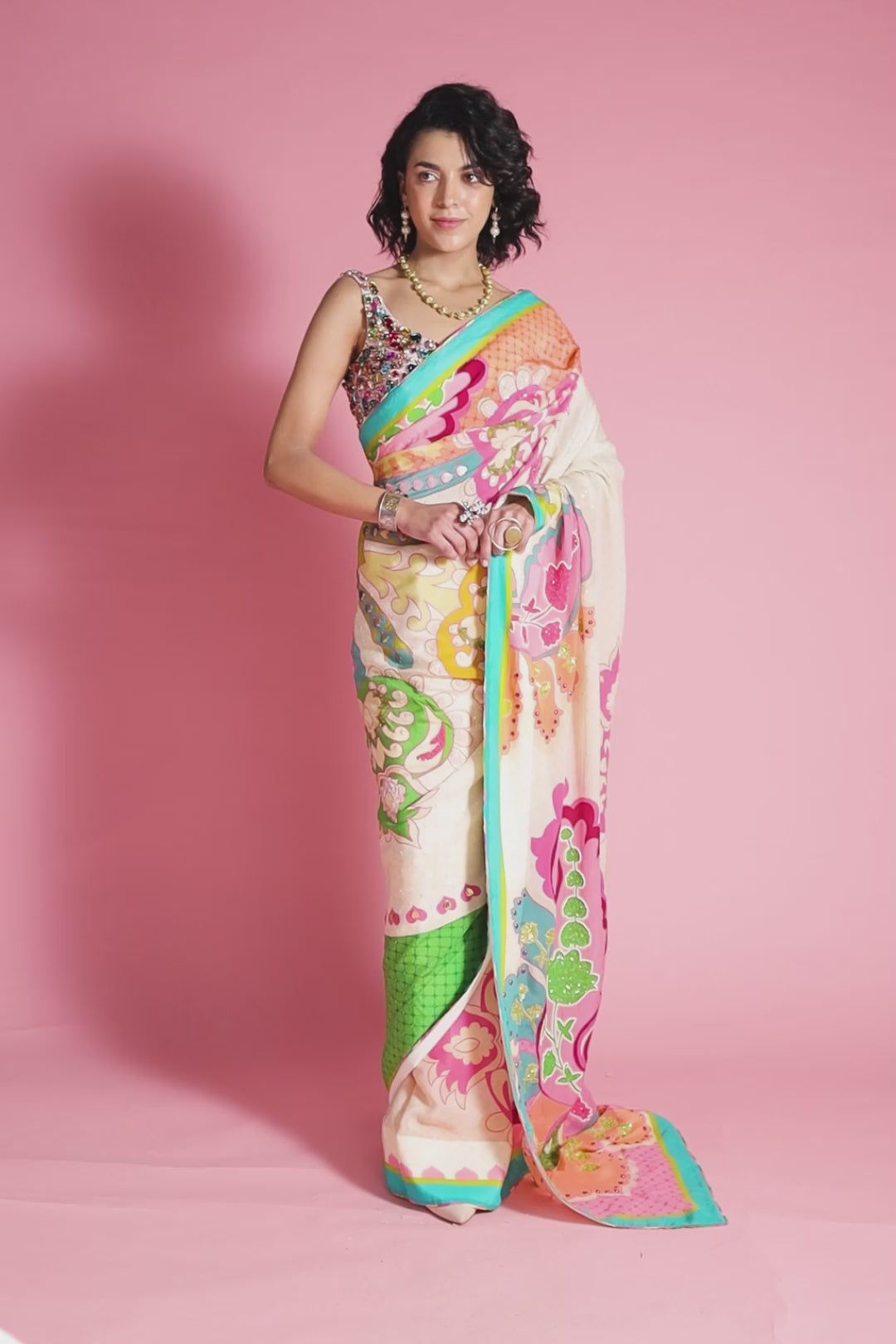 Sky Ivory Royal Paisely Embroidered Saree Set