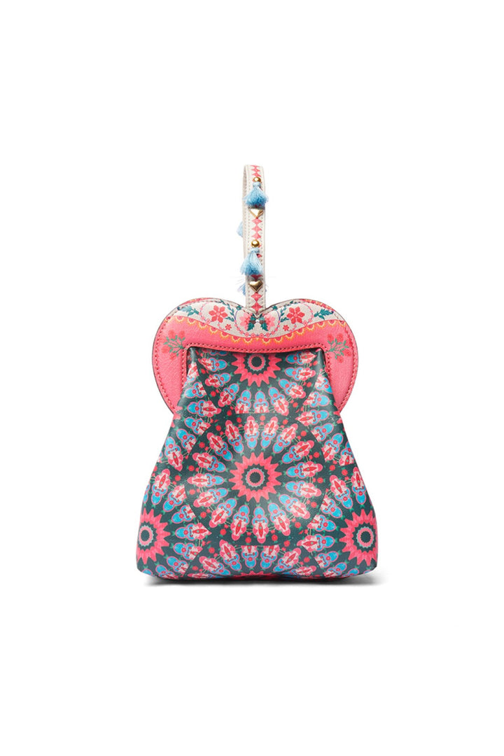 Green Kaleidoscopic Emb. Heart Shape Hand Bag-Bags-Siddhartha Bansal