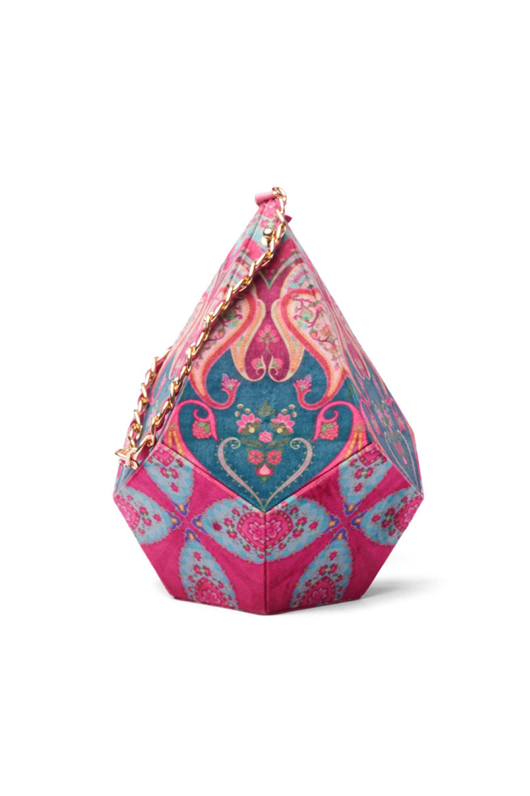 Royal Paisely Dodecahedron Shape Potli Bag With Chain Strap-Bags-Siddhartha Bansal
