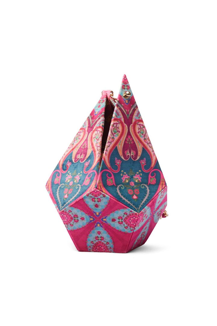 Royal Paisely Dodecahedron Shape Potli Bag With Chain Strap-Bags-Siddhartha Bansal