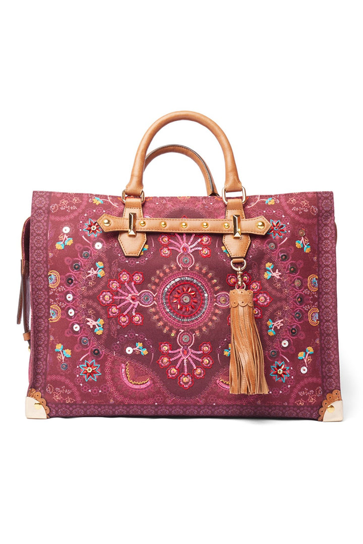Red Lines Kaleidoscopic Hand Emb. Tote/ Travel Bag-Bags-Siddhartha Bansal