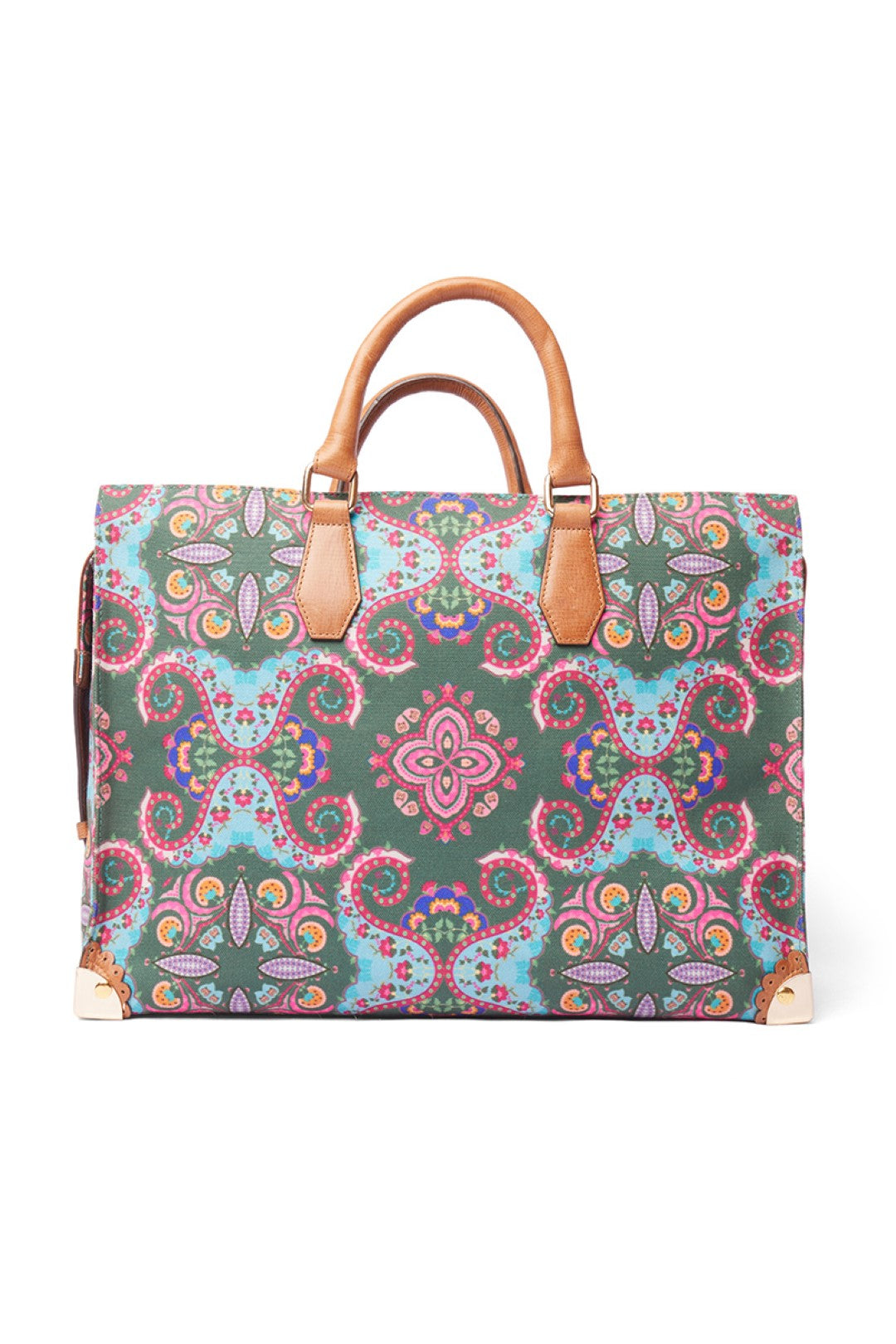 Green Kaleidoscopic Hand Emb. Tote/ Travel Bag-Bags-Siddhartha Bansal