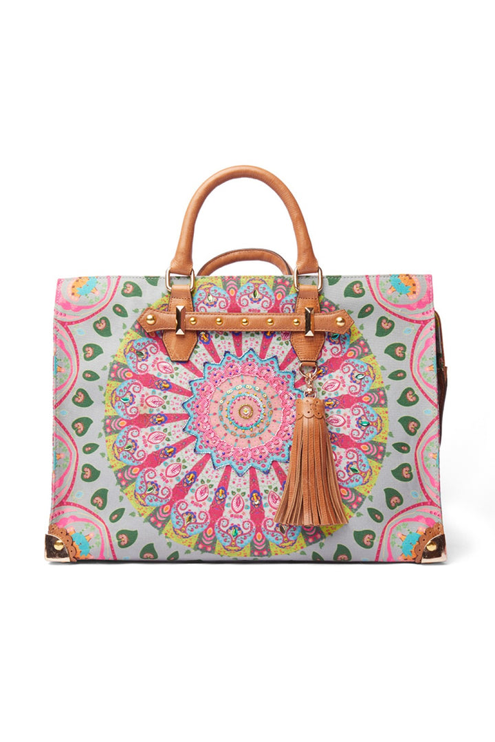 Green &amp; Pink Kaleidoscopic Hand Emb. Tote/ Travel Bag-Bags-Siddhartha Bansal