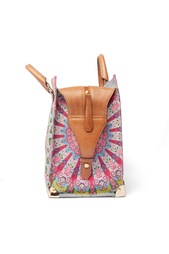 Green &amp; Pink Kaleidoscopic Hand Emb. Tote/ Travel Bag-Bags-Siddhartha Bansal
