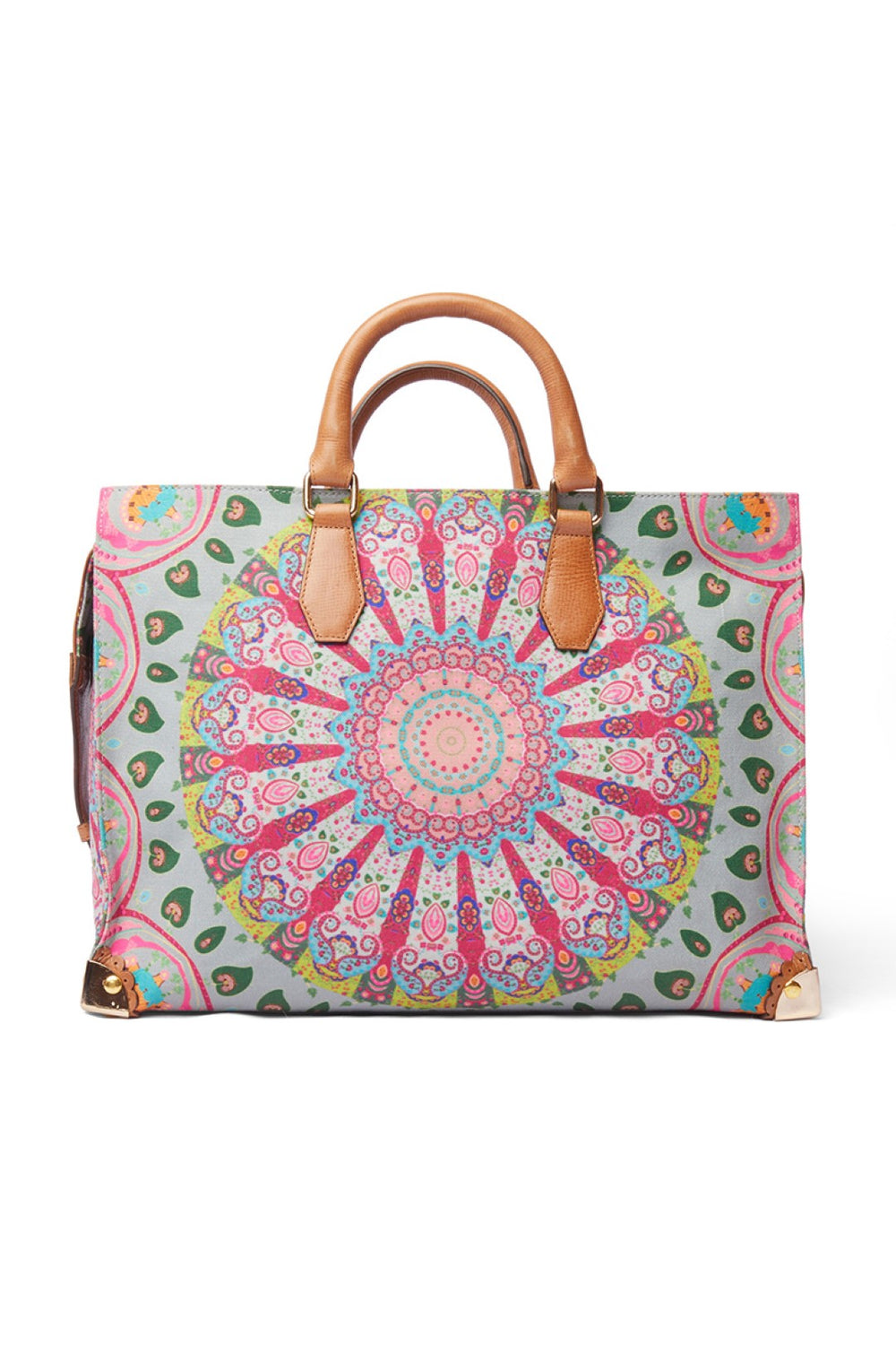 Green & Pink Kaleidoscopic Hand Emb. Tote/ Travel Bag-Bags-Siddhartha Bansal
