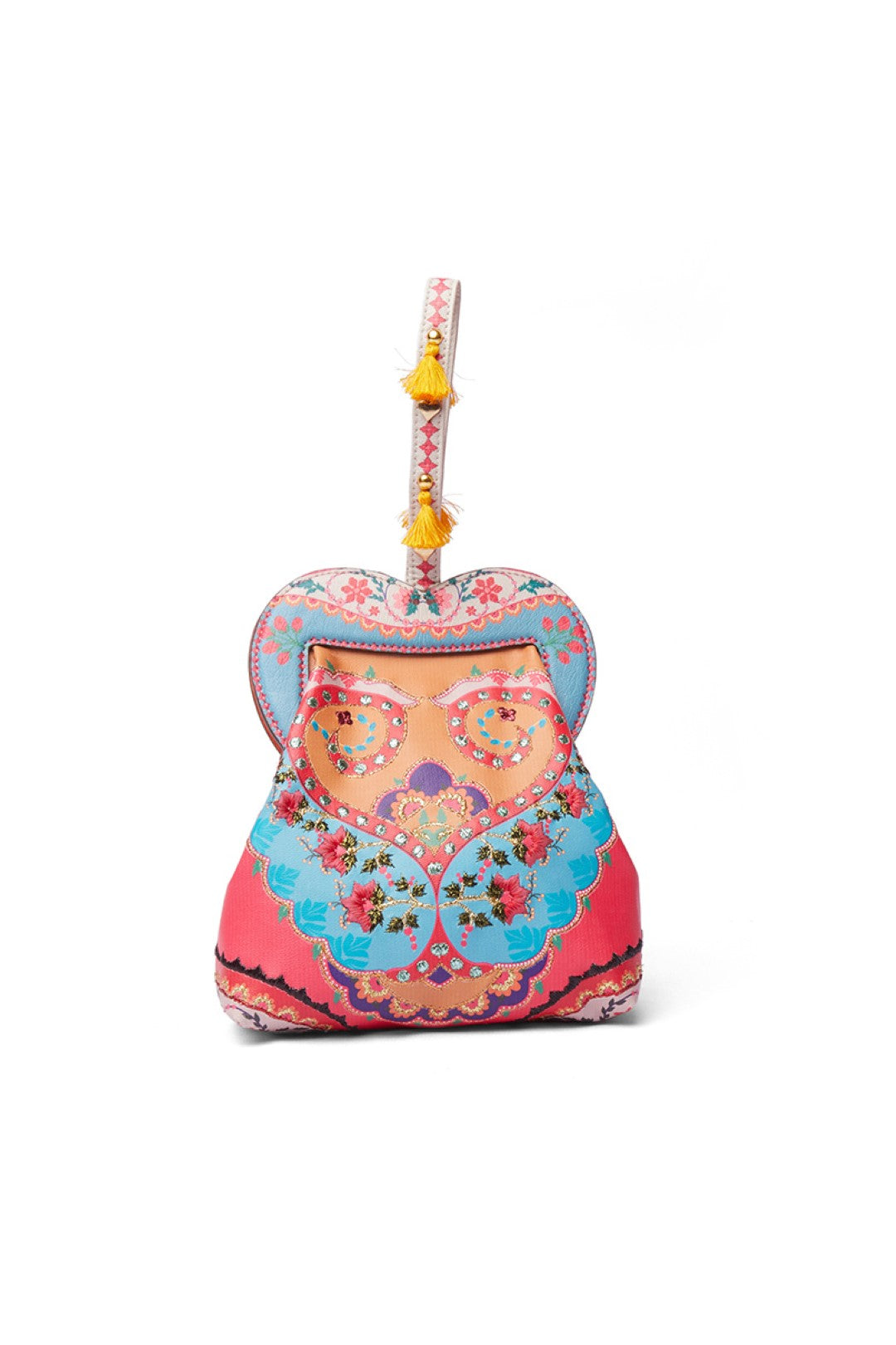 Blue Big Paisley Emb. Heart Shape Hand Bag-Bags-Siddhartha Bansal