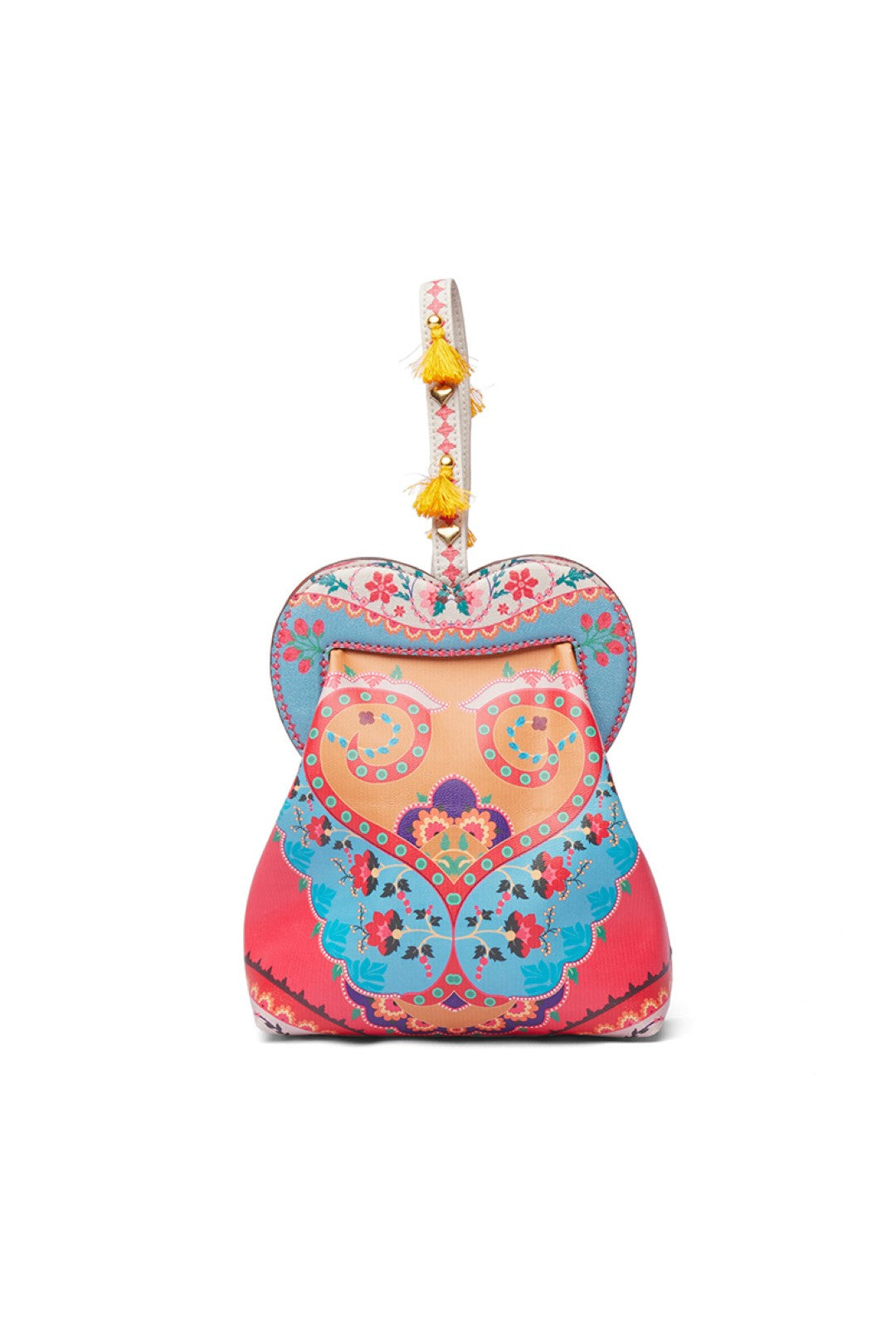 Blue Big Paisley Emb. Heart Shape Hand Bag-Bags-Siddhartha Bansal