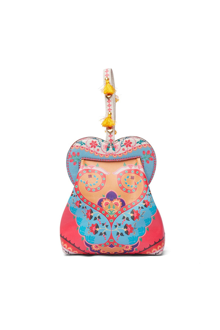 Blue Big Paisley Emb. Heart Shape Hand Bag-Bags-Siddhartha Bansal