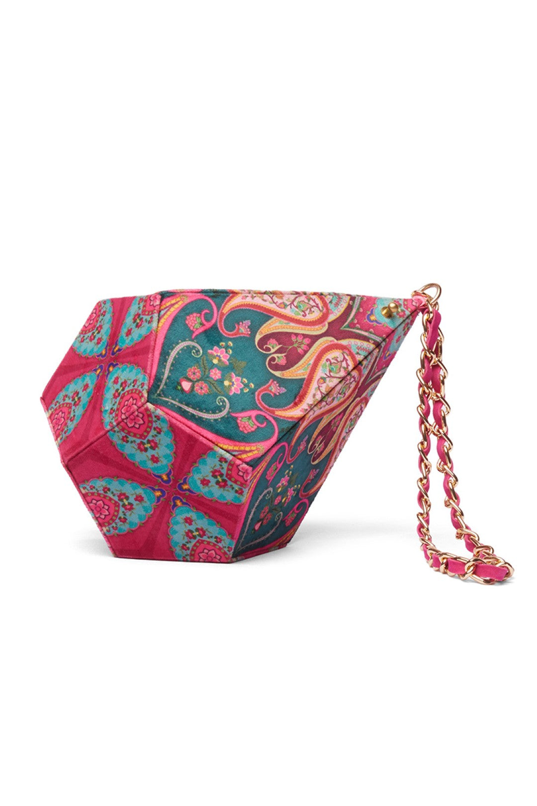 Royal Paisely Dodecahedron Shape Potli Bag With Chain Strap-Bags-Siddhartha Bansal