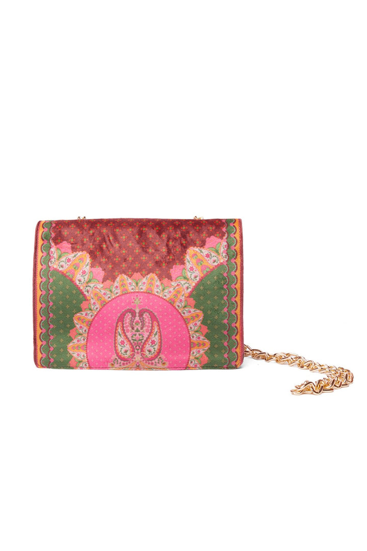 Maroon Floral Hand Bag With Chain-Bags-Siddhartha Bansal