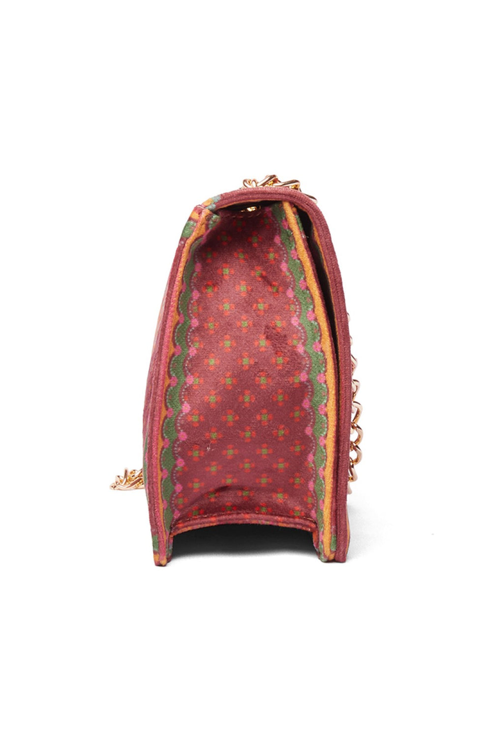 Maroon Floral Hand Bag With Chain-Bags-Siddhartha Bansal