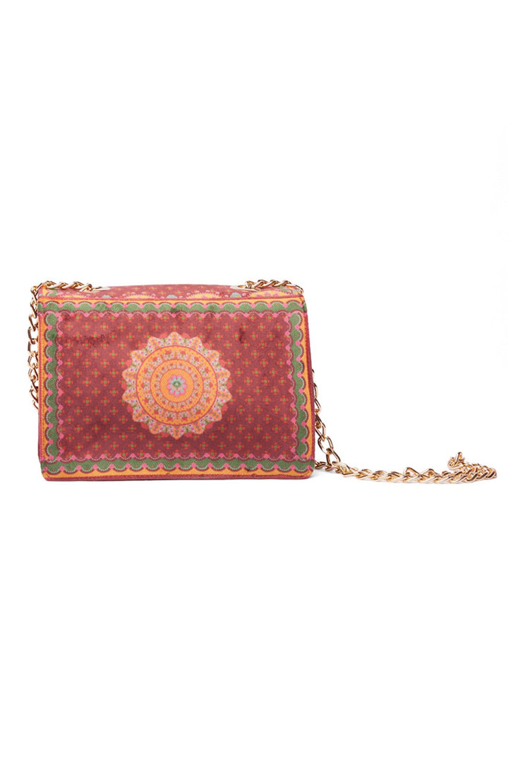 Maroon Floral Hand Bag With Chain-Bags-Siddhartha Bansal