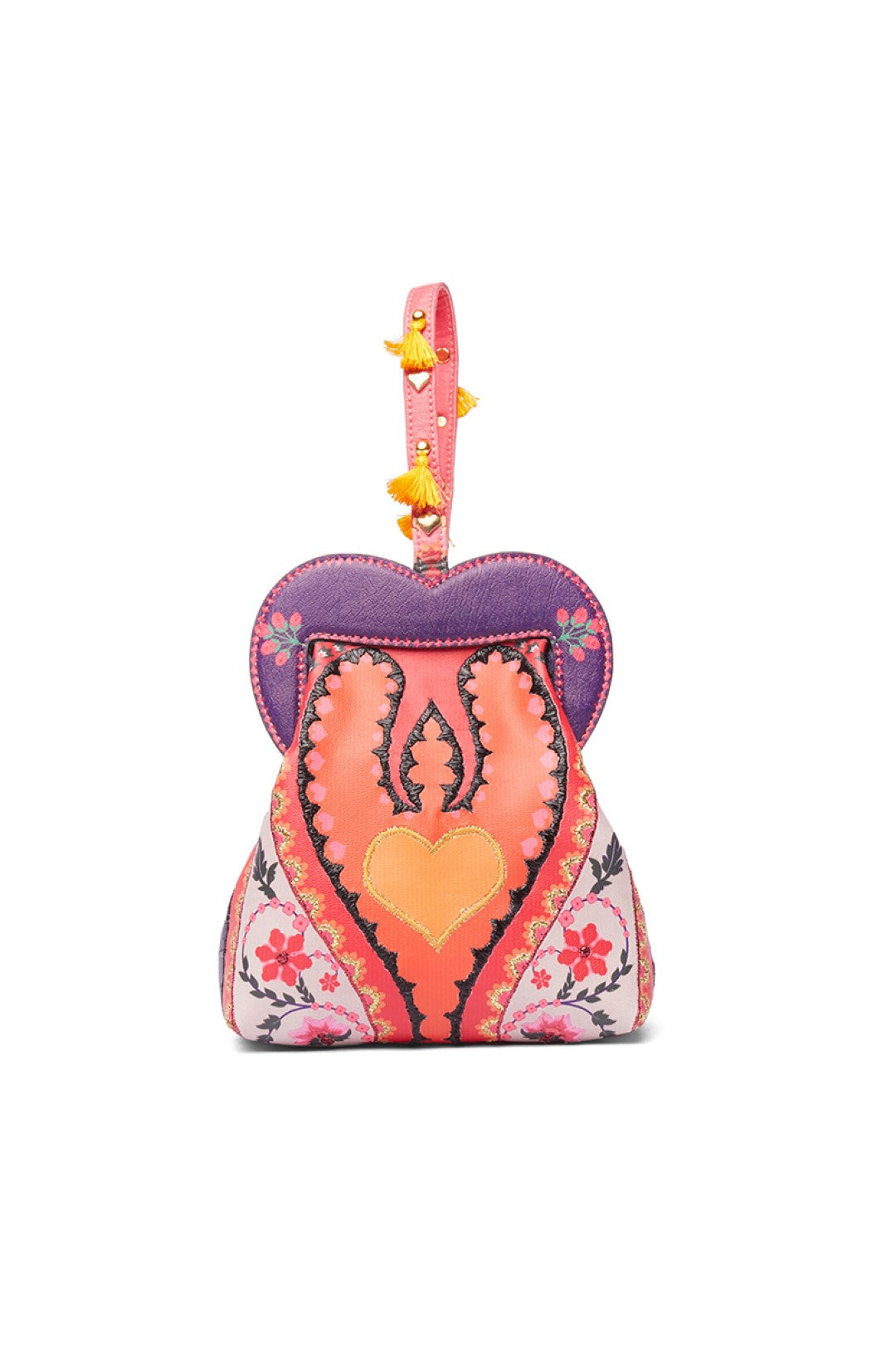 Orange Big Paisley Emb. Heart Shape Hand Bag-Bags-Siddhartha Bansal