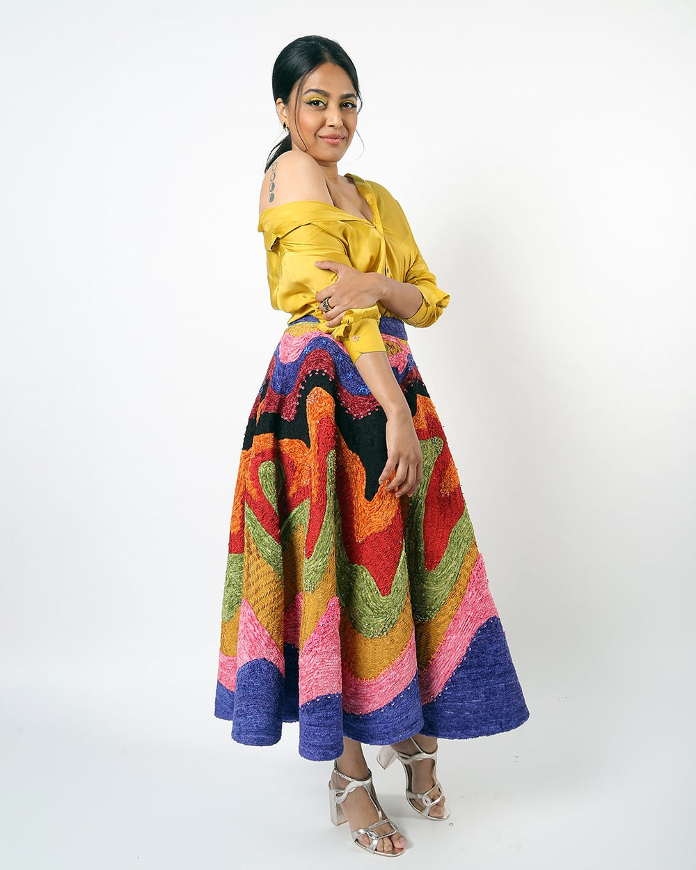 Swara Bhasker In Multi Color Waves Embellished Skirt-Skirts-Siddhartha Bansal