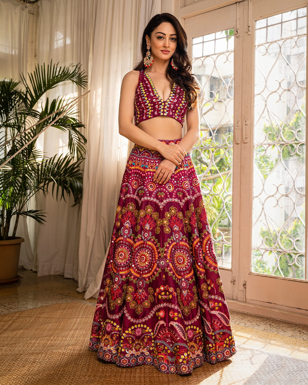 Sandeepa Dhar In Magenta Emb.Blouse And Magenta Emb.Skirt-Siddhartha Bansal