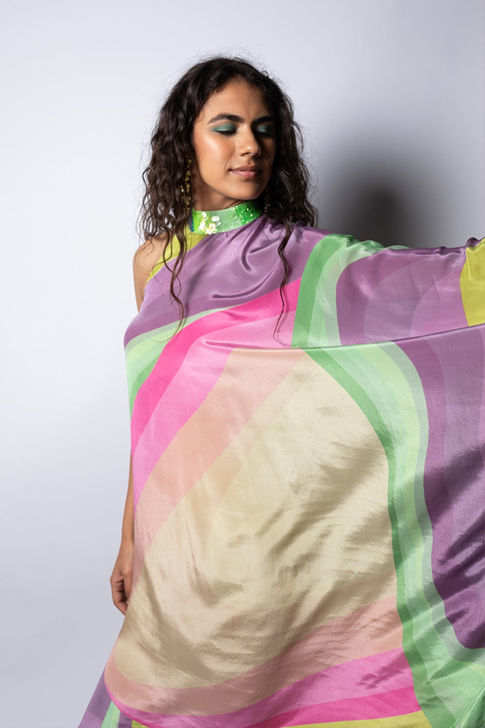 Wave Embellished One Shoulder Dress-Siddhartha Bansal