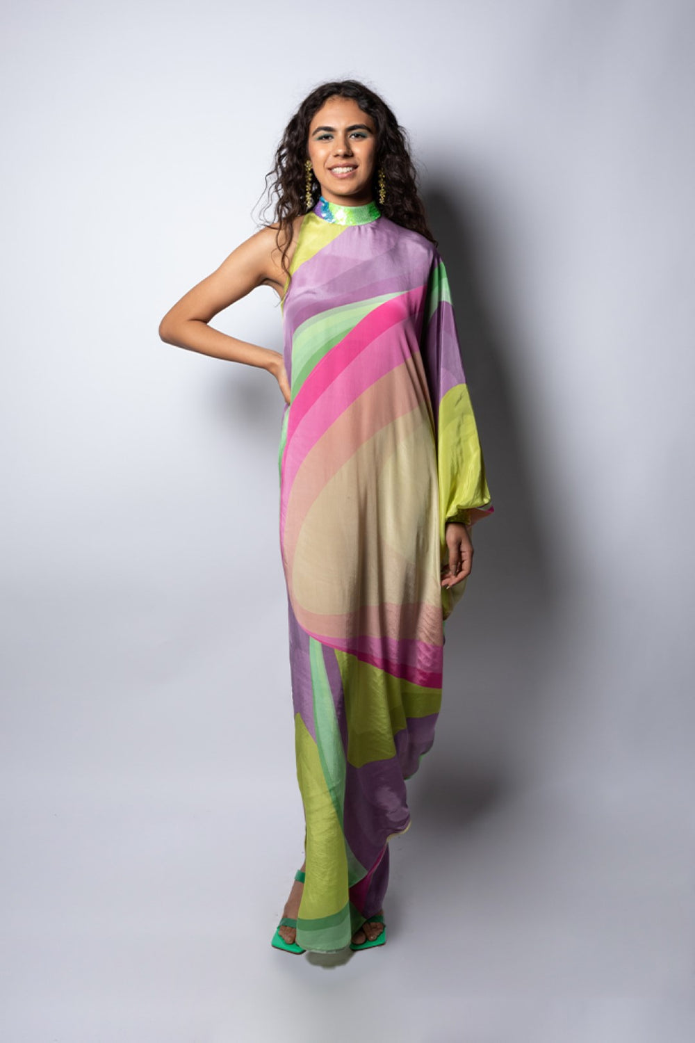 Wave Embellished One Shoulder Dress-Siddhartha Bansal