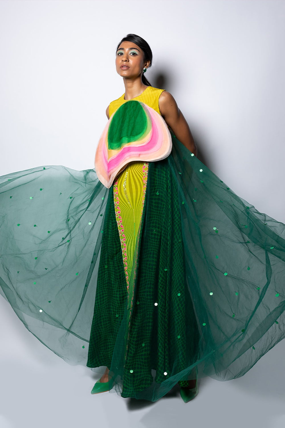 Rainforest Green Embellished Long Dress-Siddhartha Bansal